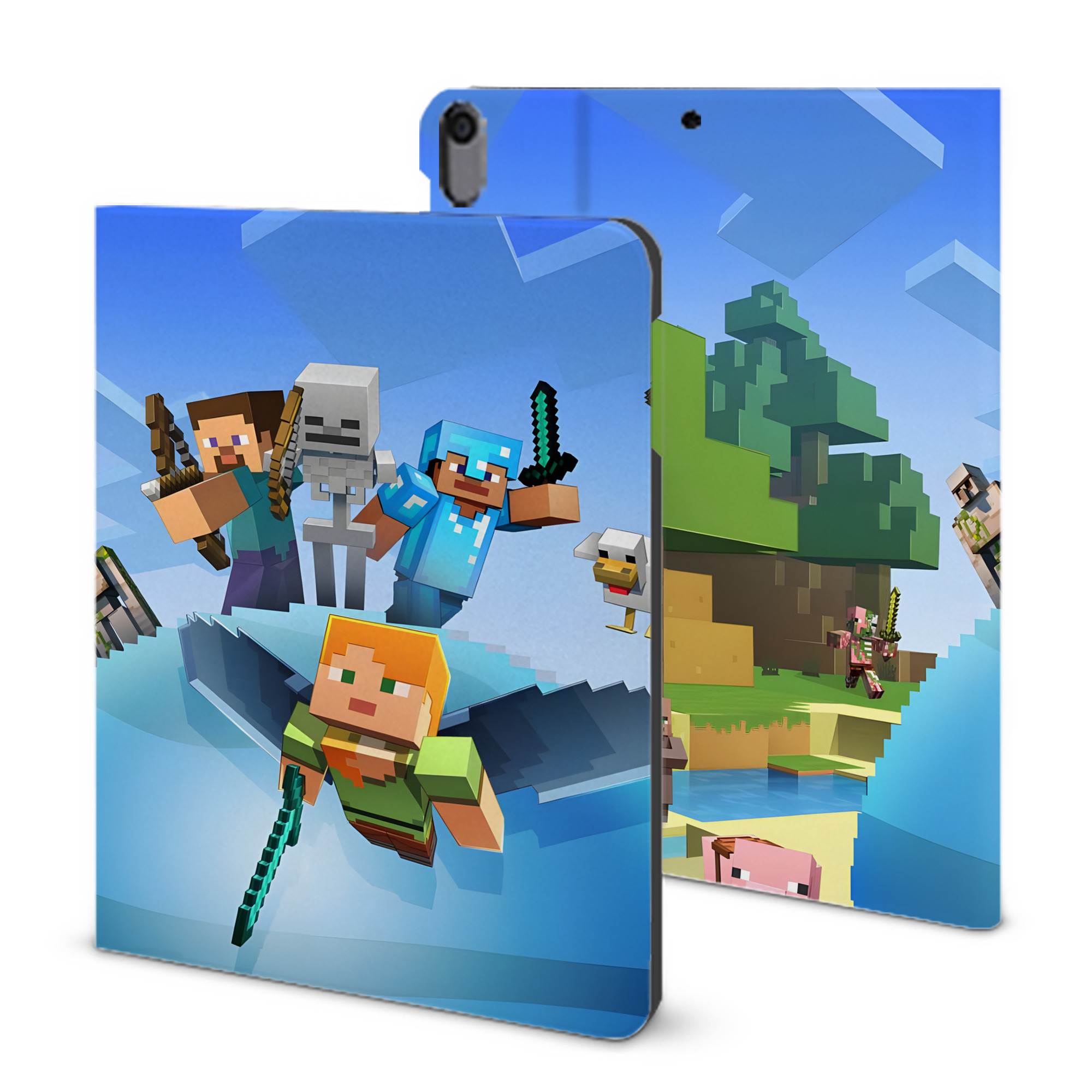 （画像用） マインクラフト ブロックの世界 Minecraft MC Block world IPad ケース ブック型 PUレザー TPU 耐衝撃 軽量 薄型 ペン収納なし 全面保護 IPad 各モデル対応